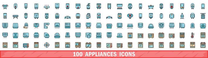 100 elettrodomestici icone impostare, colore linea stile vettore