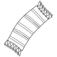 scarabocchio spiaggia stuoia illustrazione. nero e bianca contorno semplice disegno. tappeto con strisce isolato illustrazione. grande asciugamano con frangia. turistico accessorio, vacanza concetto design oggetto. vettore