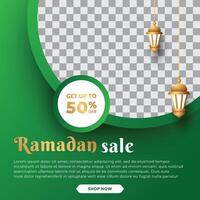 islamico sociale media inviare modello con realistico lanterna ornamento design vettore