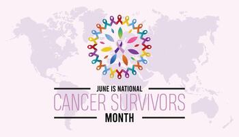 nazionale cancro sopravvissuti mese osservato ogni anno nel giugno. modello per sfondo, striscione, carta, manifesto con testo iscrizione. vettore