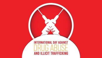 internazionale giorno contro droga abuso e illecito traffico osservato ogni anno nel giugno. modello per sfondo, striscione, carta, manifesto con testo iscrizione. vettore