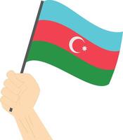 mano Tenere e raccolta il nazionale bandiera di azerbaigiano vettore