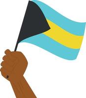 mano Tenere e raccolta il nazionale bandiera di Bahamas vettore
