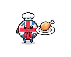 personaggio dei cartoni animati dello chef di pollo fritto bandiera del regno unito vettore