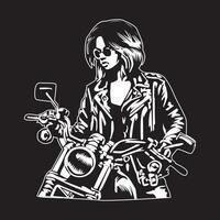 femmina motociclista illustrazione per arte design vettore