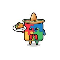 puzzle chef messicano mascotte in possesso di un taco vettore