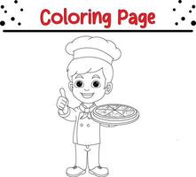 capocuoco ragazzo con Pizza colorazione libro pagina per bambini. vettore