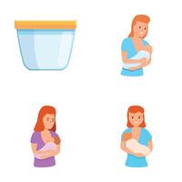 l'allattamento al seno icone impostato cartone animato . madre l'allattamento al seno sua neonato bambino vettore