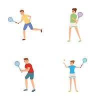 tennis icone impostato cartone animato . tipo e ragazza impegnare nel tennis vettore
