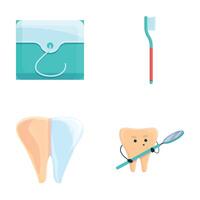 orale cura icone impostato cartone animato . dente con spazzolino e dentale specchio vettore