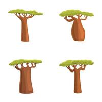 baobab albero icone impostato cartone animato . verde africano baobab albero vettore