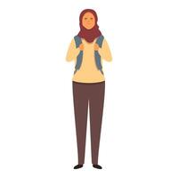 apprendimento carino corso arabo ragazza icona cartone animato . donna nel hijab vettore