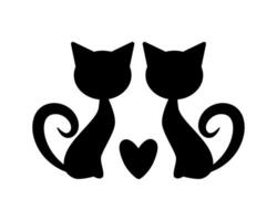 gatti nel amore silhouette. cuore silhouette. isolato illustrazione per carta disegno, interno etichetta, sfondo vettore