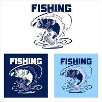 pesca logo design con pesce e pesca asta simboli vettore