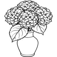 ortensia fiore su il vaso schema illustrazione colorazione libro pagina disegno, ortensia fiore su il vaso nero e bianca linea arte disegno colorazione libro pagine per bambini e adulti vettore
