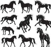 cavallo silhouette animale impostato isolato su bianca sfondo. nero cavalli grafico elemento illustrazione.alta risoluzione jpg, eps 10 incluso vettore