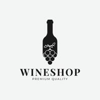 vino bottiglia icona. vino uva logo design vettore