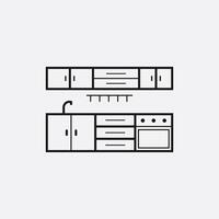 cucina mobilia linea icona, cartello isolato su bianca sfondo. vettore