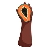 papaia nel mano. maturo succoso frutta illustrazione. luminosa cartone animato piatto clipart vettore