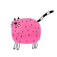 carino bellissimo cartone animato comico kawaii rosa il giro Grasso gatto con a strisce coda. freddo logo, emblema, etichetta, mascotte, carattere. per merce, attività commerciale, marchio, marketing, pubblicità, azienda, ditta, produzione vettore