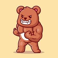 carino orso muscolare cartone animato vettore