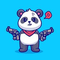 carino arrabbiato panda bandito Tenere pistola pistola cartone animato vettore