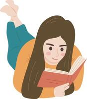 dire bugie giù rilassare donna alunno lettura libro personaggio illustrazione grafico cartone animato arte vettore