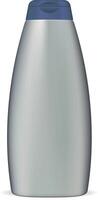 cosmetico shampoo bottiglia modello. grigio bottiglia con blu coperchio isolato su bianca sfondo. 3d pacchetto nero per il tuo design. vettore