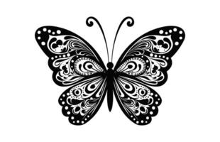farfalla mandala nero e bianca silhouette clipart vettore
