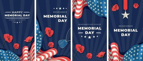 piatto instagram storie collezione per Stati Uniti d'America memoriale giorno celebrazione vettore