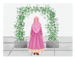 carino musulmano ragazza nel un' parco illustrazione vettore