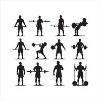 Palestra allenarsi silhouette collezione.umano fitness illustrazione impostare. vettore