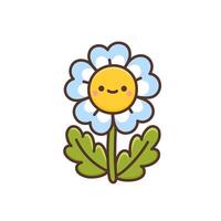 carino kawaii fiore. estate o primavera design elemento. pianta con contento sorridente viso. bellissimo cartone animato personaggio vettore