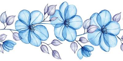 senza soluzione di continuità confine con blu trasparente fiori. acquerello disegno, raggi X vettore