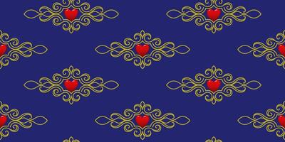 oro ornamento con un' cuore dentro su un' blu sfondo. per tessuto, sfondo, involucro carta, vacanza confezione. vettore