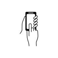 mano hold il smartphone. mobile Telefono toccare schermo nel mano, icona piatto design vettore