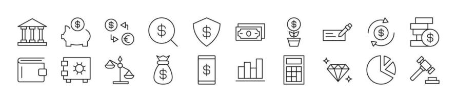 impostato di magro linea icone di bancario. modificabile ictus. semplice lineare illustrazione per ragnatela siti, giornali, articoli libro vettore