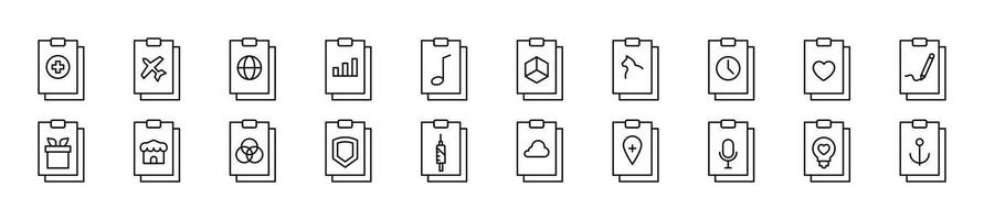 collezione di magro linea icone di clipboard. modificabile ictus. semplice lineare illustrazione per ragnatela siti, giornali, articoli libro vettore