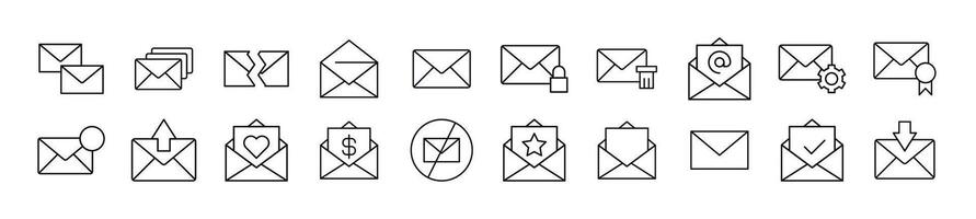 impostato di linea icone di Busta. modificabile ictus. semplice schema cartello per ragnatela siti, giornali, articoli libro vettore