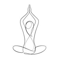 continuo linea disegno di donna nel yoga posa equilibratura asana loto fiore stile calligrafico vettore