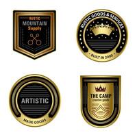 impostato di qualità badge e etichette design elementi. d'oro distintivo etichette e alloro retrò Vintage ▾ collezione. emblema premio lusso logo nel retrò stile frecce montatura modello badge collezione. vettore