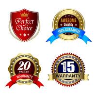 impostato di qualità badge e etichette design elementi. d'oro distintivo etichette e alloro retrò Vintage ▾ collezione. emblema premio lusso logo nel retrò stile frecce montatura modello badge collezione. vettore