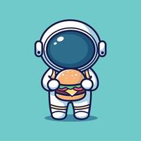 divertente illustrazione di astronout cartone animato e hamburger vettore