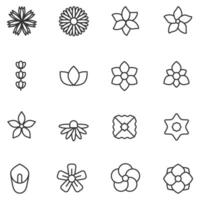 fiori linea icone impostato illustrazione, sakura, gardenia, lavanda, loto, fresia, vettore
