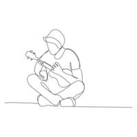 illustrazione di uno singolo linea arte disegno di chitarra mondo musica giorno vettore