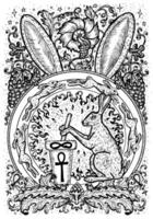 ratto simbolo. capelli con mortaio e pestello, barocco e floreale decorazioni nel fuoco cerchio vettore