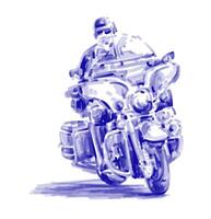 disegno di il polizia uomo equitazione motociclo nel blu vettore