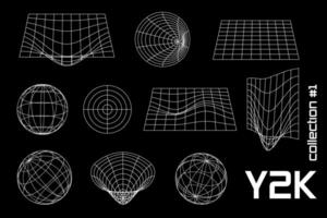 impostato linea nero bianca y2k, 3d, telaio, geometrico forme. per manifesti, striscioni. vettore