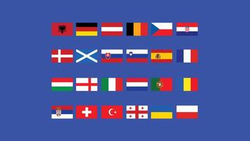 europeo calcio 2024 bandiere astratto design simbolo europeo calcio nazioni squadre paesi illustrazione vettore