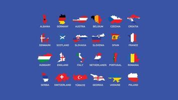 europeo nazioni calcio 2024 bandiere carta geografica astratto design simbolo europeo calcio squadre paesi illustrazione vettore